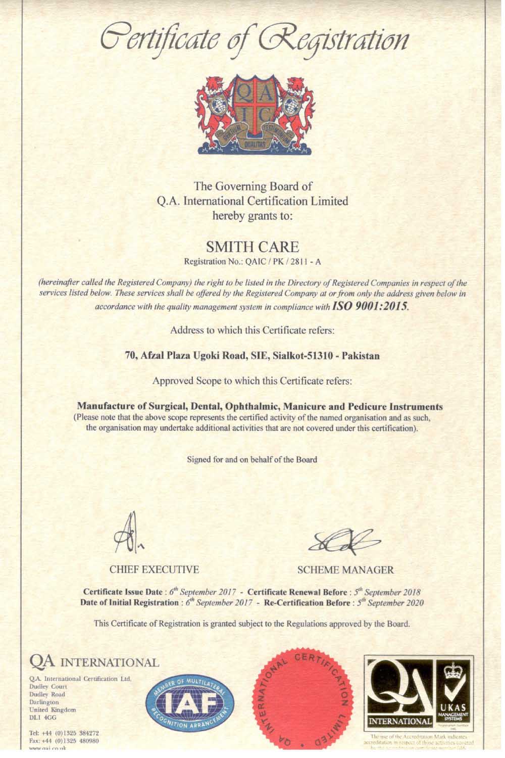 Smithcare ISO 9001